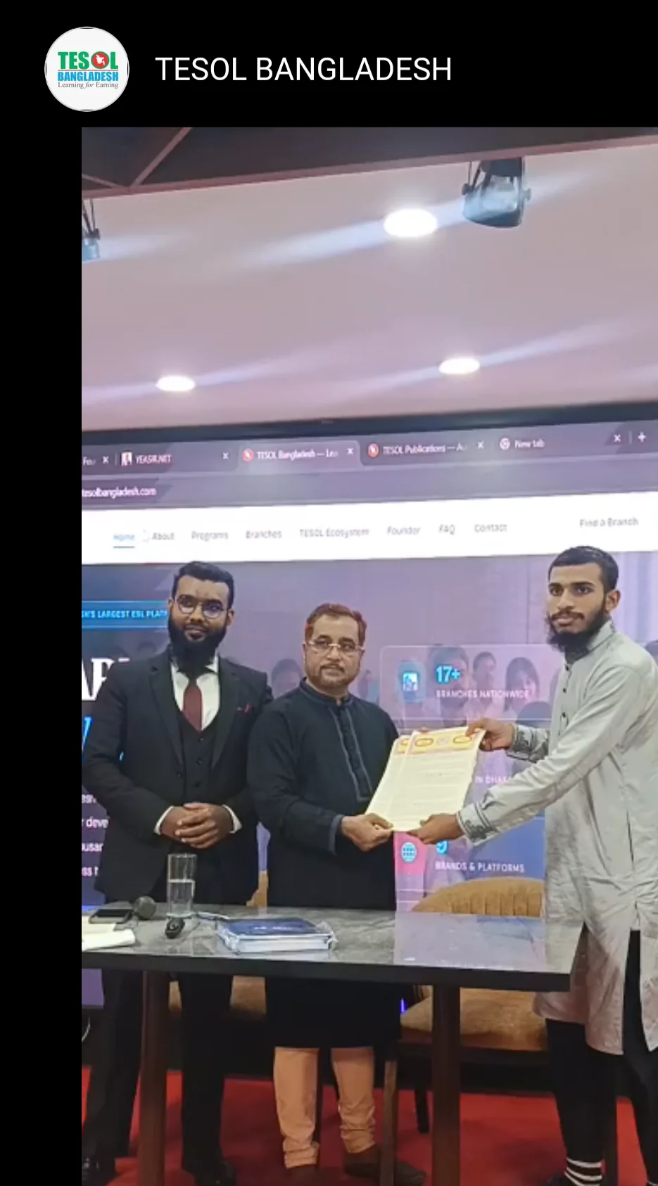 Certificate presentation at TESOL Bangladesh